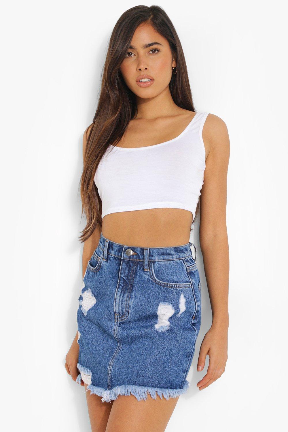 Distressed denim 2024 mini skirt